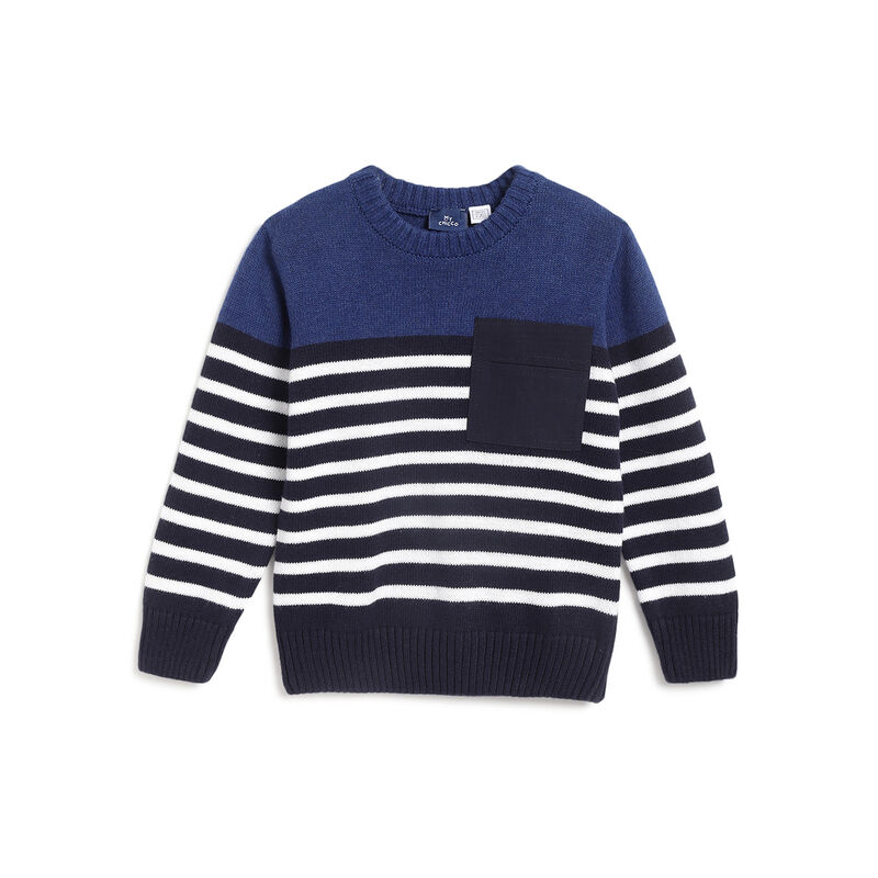 Boys Medium Blue Striped Pullover image number 0